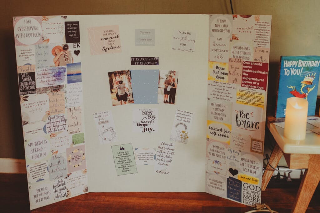 How to prepare for a positive birth experience: a vision board created by a mother before birth.
